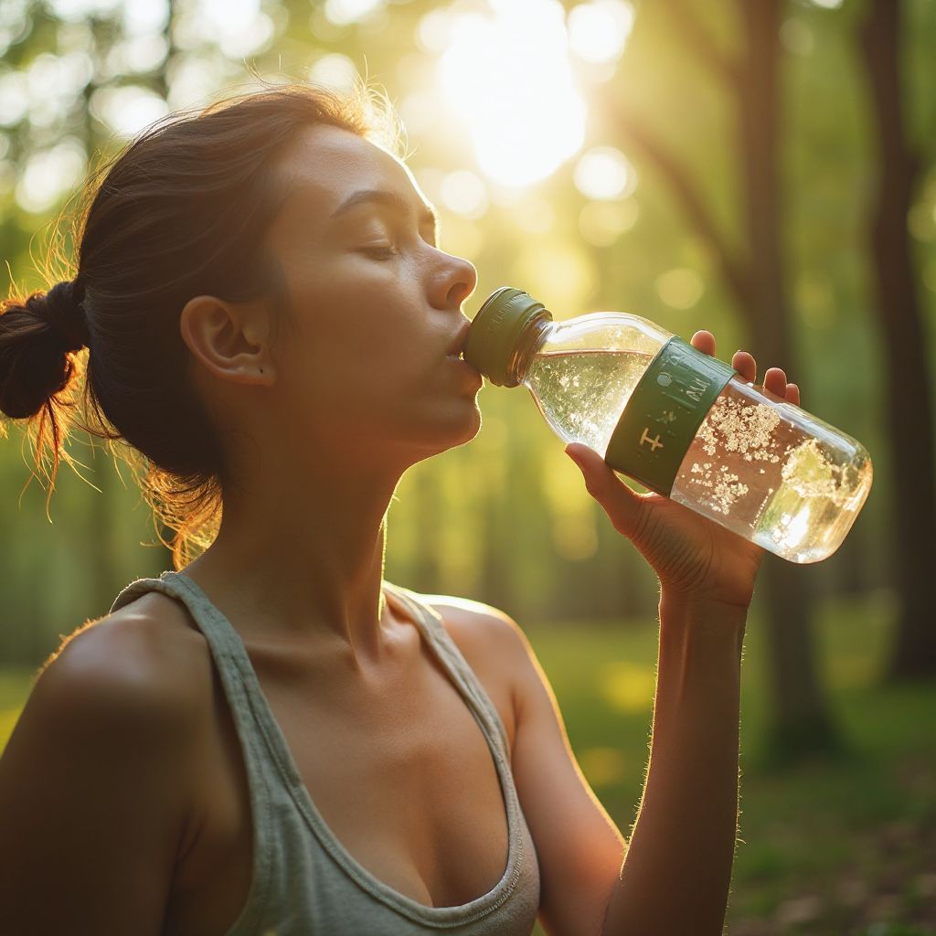 Person drinking water from a reusable bottle